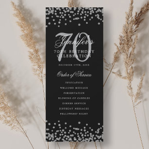 70th Birthday Program Silver Confetti Black