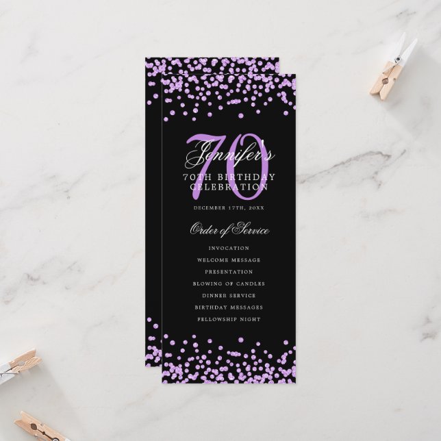 70th Birthday Program Thank You Purple Black  (Front/Back In Situ)