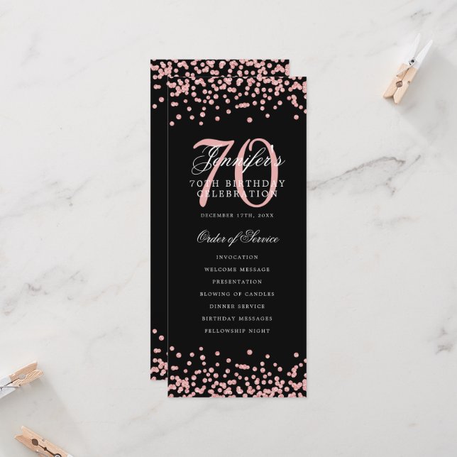 70th Birthday Program Thank You Rose Gold Black (Front/Back In Situ)