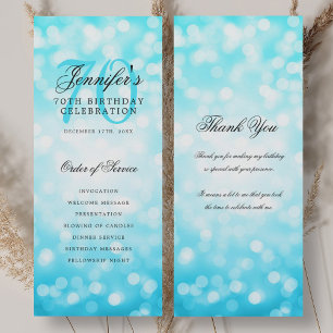 70th Birthday Program Turquoise Bokeh Thank You
