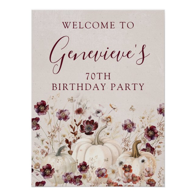 70th Birthday Pumpkin Wildflower Welcome Sign (Front)