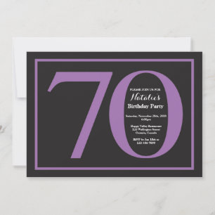 70th Birthday Purple and Black Chalkboard Invitation