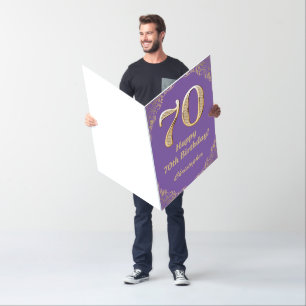 70th Birthday Purple and Gold Glitter Extra Large Card