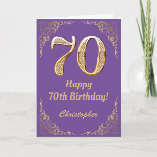 70th Birthday Purple and Gold Glitter Frame Card