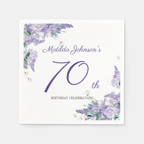 70th Birthday Purple Floral Elegant Custom Age Napkins