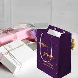 70th birthday purple gold hello 70 name script medium gift bag