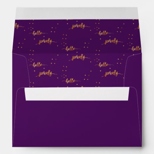 70th birthday purple gold hello 70 typography envelope