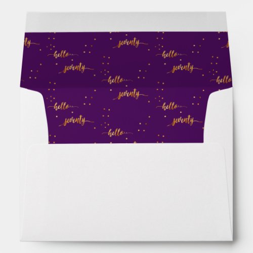 70th birthday purple gold hello 70 typography envelope