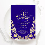 70th Birthday Purple Gold Roses Invitation<br><div class="desc">Purple gold elegant 70th birthday party invitation. Classy design featuring roses,  faux gold foil and typography script font. Trendy invite card perfect for a stylish female bday celebration. Personalize with your own details. Can be customized to any age. Printed Zazzle invitations or instant download digital printable template.</div>