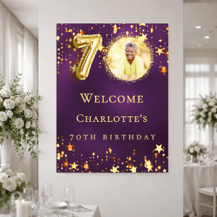 70th Birthday purple gold stars photo welcome Poster