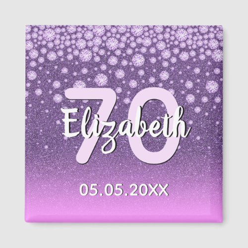 70th birthday purple pink glitter diamonds name magnet