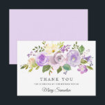70th Birthday Purple Rose Floral Flat Thank You Note Card<br><div class="desc">A beautiful and elegant thank you card designed especially for a 70th birthday party. It features a large floral spray of purple roses nestled in green leaves. Two lines are provided for a customized thank you and the birthday woman's name.</div>