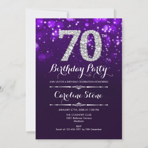 70th Birthday _ Purple Silver Invitation