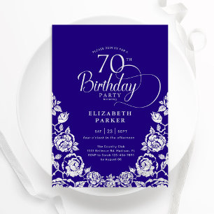 70th Birthday Purple Silver Roses Invitation