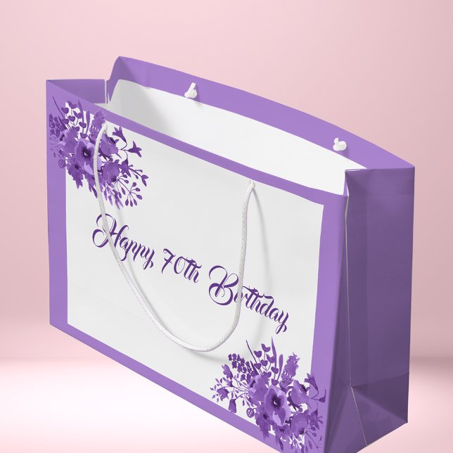 70th birthday purple watercolored florals large gift bag (Creator Uploaded)