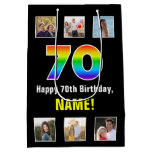 [ Thumbnail: 70th Birthday: Rainbow “70“, Custom Photos & Name Gift Bag ]