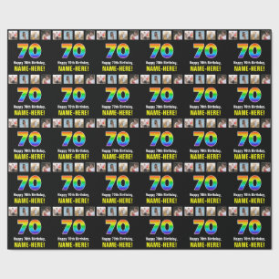 70th Birthday: Rainbow “70“; Custom Photos & Name Wrapping Paper