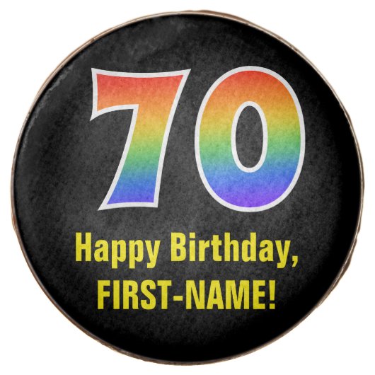 70th Birthday - Rainbow Spectrum Pattern Number 70 Chocolate Covered Oreo (Front)
