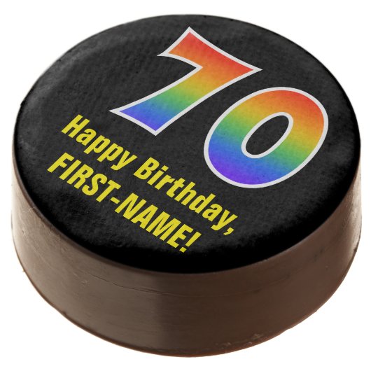 70th Birthday - Rainbow Spectrum Pattern Number 70 Chocolate Covered Oreo (Angled)