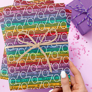 70th Birthday Rainbow Stripes Wrapping Paper Sheets