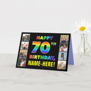 70th Birthday: Rainbow Text, Custom Photos & Name Card