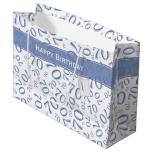 70th Birthday Random Number Pattern Blue/White Large Gift Bag
