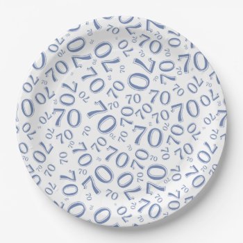 70th Birthday Random Number Pattern Blue/white Paper Plates by NancyTrippPhotoGifts at Zazzle