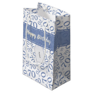 70th Birthday Random Number Pattern Blue/White Small Gift Bag