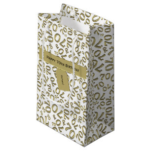 70th Birthday Random Number Pattern Gold/White Small Gift Bag