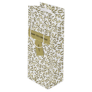 70th Birthday Random Number Pattern Gold/White Wine Gift Bag