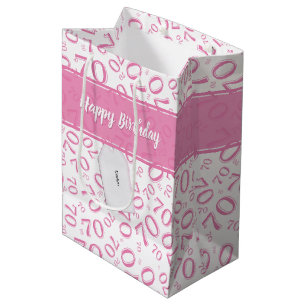 70th Birthday Random Number Pattern Pink/White Medium Gift Bag