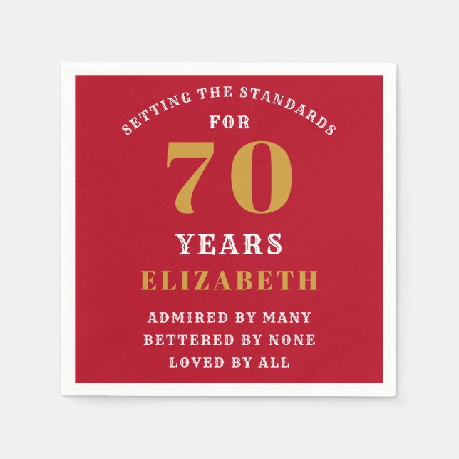 70th Birthday Red And Gold Add Your Name Napkins (Front)