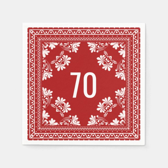 70th Birthday Red Bandana Napkins (Front)