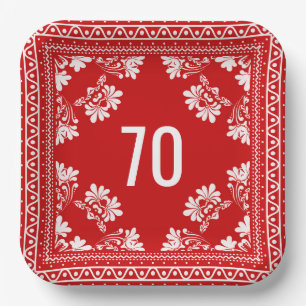70th Birthday Red Bandana Paper Plates