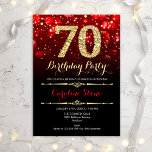70th Birthday - Red Black Gold Invitation<br><div class="desc">70th Birthday Invitation.
Elegant red black white design with faux glitter gold. Adult birthday. Features diamonds and script font. Men's or women's bday invite.  Perfect for a stylish birthday party. Message me if you need further customization.</div>