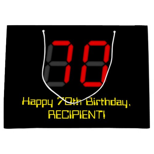 70th Birthday Red Digital Clock Style 70  Name Large Gift Bag