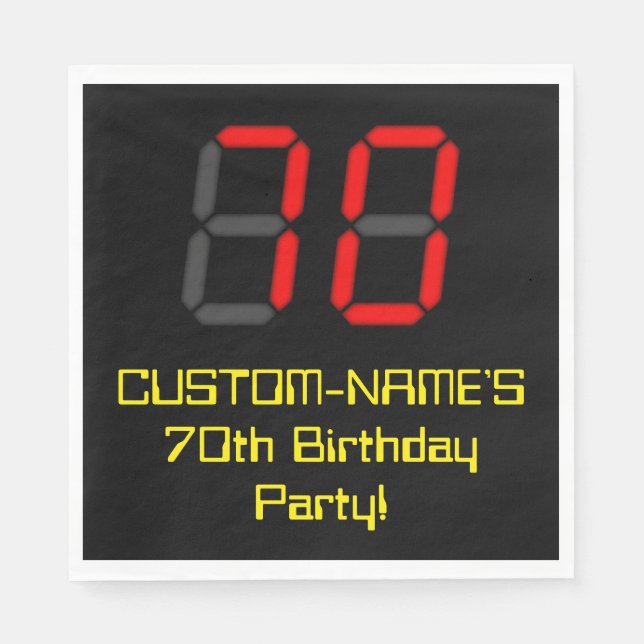 70th Birthday: Red Digital Clock Style "70" + Name Napkins (Front)