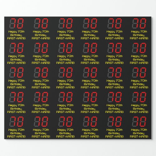 70th Birthday Red Digital Clock Style 70  Name Wrapping Paper