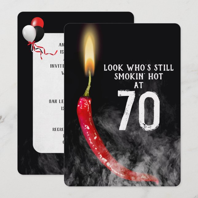 70th Birthday Red Hot Pepper Candle   Invitation (Front/Back)