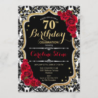 70th Birthday - Red Roses Gold Black Damask