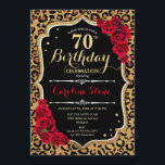70th Birthday - Red Roses Leopard Print Invitation<br><div class="desc">70th Birthday Invitation.
Elegant red black white design with faux glitter gold. Features leopard cheetah animal print,  script font and roses. Perfect for an elegant birthday party. Can be personalized into any year! Message me if you need further customization.</div>