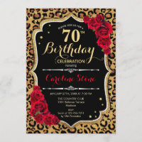 70th Birthday - Red Roses Leopard Print