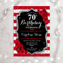 70th Birthday - Red Silver Black W Stripes Roses Invitation