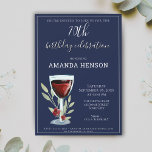 70th Birthday Red Wine Navy Blue Party Invitation<br><div class="desc">Modern 70th Birthday Red Wine Navy Blue Party Invitation. 70th birthday party invitation for her or him. Invitation with a red wine glass, roses and twigs on a navy blue background. The text is in white and is fully customizable - personalize it with your name, any age - 30th 40th...</div>