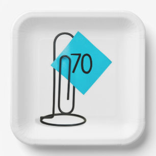 70th Birthday Reminder Note On a Paper Clip Plates