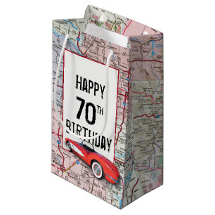 70th Birthday Retro Corvette On Map Small Gift Bag