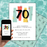 70th Birthday Retro Midcentury Modern Colorful Invitation<br><div class="desc">Step back in time with this 70th birthday invitation, channeling midcentury modern vibes. The aqua, coral, and yellow backdrop sets the stage for a retro celebration. Stand out with a sleek '70' design that is perfect for a seventieth milestone celebration, suitable for both him and her. Mark the big 7-0...</div>