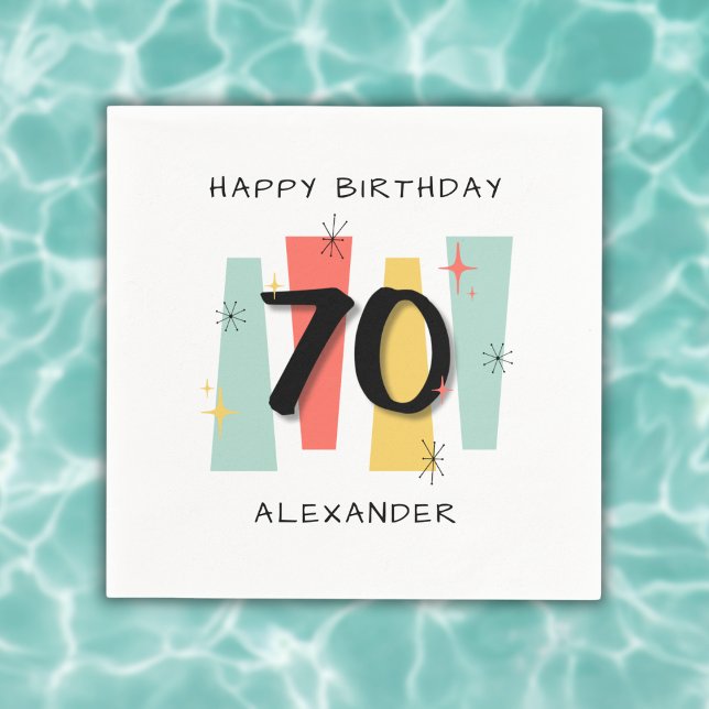 70th Birthday Retro Midcentury Modern Colorful Napkins (Creator Uploaded)