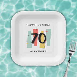 70th Birthday Retro Midcentury Modern Colorful Paper Plates