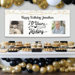 70th Birthday Retro String Lights 2 Photos Banner<br><div class="desc">Celebrate a 70th birthday with this party banner sign with string lights featuring a retro typography title design of 70 YEARS IN THE MAKING that incorporates their birth year as part of the design, 2 photos (fun to include Then and Now photos) and your personalized custom message (the sample shows...</div>